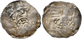 VLAANDEREN, Graafschap, Boudewijn IV (989-1036), AR denarius, ca. 1025, Saint-Omer (?). Vz/ Hoofd met helm naar r. Kz/ Kruis met in elk kwartier een k...