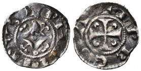 VLAANDEREN, Graafschap, Philips van den Elzas (Philippe d''Alsace) (1168-1191), AR denarius, Ieper. Vz/ + PHILIPVS Ruit met op de uiteinden en in het ...