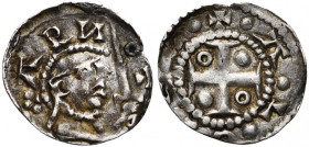 VLAANDEREN, Graafschap, AR kleine denarius, 1180-1220, Aalst. Muntmeester Arnot. Vz/ ARN-OT Hoofd naar r. met muts en zwaard. Kz/ +·A·L·O·S·T· Kort g...