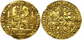 VLAANDEREN, Graafschap, Lodewijk van Male (1346-1384), AV gouden gehelmde leeuw (lion d''or heaumé), 1365-1367 en 1370, Gent. Vz/ Zittende gehelmde le...