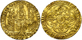 VLAANDEREN, Graafschap, Lodewijk van Male (1346-1384), AV gouden Flandres (Flandres d''or), 1369-1370, Gent. Vz/ De gekroonde graaf met een hermelijnm...