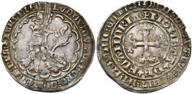 VLAANDEREN, Graafschap, Lodewijk van Male (1346-1384), AR dubbele groot (plak), 1e uitgifte (1365-1367), Gent. Met peterselieblad. Vz/ Zittende leeuw ...