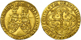 VLAANDEREN, Graafschap, Philips de Stoute (1384-1404), AV dubbele gouden helm, 1386-1387, Gent. Vz/ Wapenschilden van Bourgondië en Vlaanderen onder t...