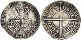 VLAANDEREN, Graafschap, Philips de Stoute (1384-1404), AR dubbele groot jangelaar, 1386-1387, Gent. Vz/ De twee wapenschilden van Bourgondië en Vlaand...
