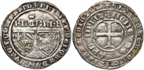 VLAANDEREN, Graafschap, Philips de Stoute (1384-1404), AR dubbele groot leliaert, 1387-1389, Gent. Vz/ De twee wapenschilden van Bourgondië en Vlaande...