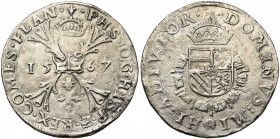 VLAANDEREN, Graafschap, Philips II (1555-1598), AR Bourgondische rijksdaalder, 1567, Brugge. Vz/ Vuurijzer op stokkenkruis. Kz/ Gekroond wapenschild o...