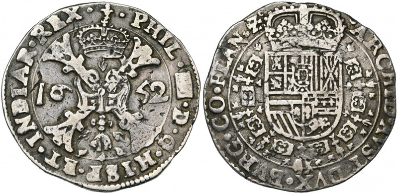 VLAANDEREN, Graafschap, Philips IV (1621-1665), AR patagon, 1652, Brugge. Vz/ Ge...