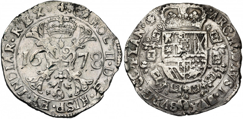 VLAANDEREN, Graafschap, Karel II (1665-1700), AR patagon, 1678, Brugge. Eerste t...