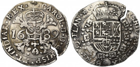 VLAANDEREN, Graafschap, Karel II (1665-1700), AR patagon, 1689, Brugge. Eerste type. Vz/ Gekroond stokkenkruis met een vuurijzer tussen het jaartal en...