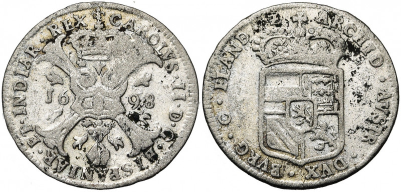 VLAANDEREN, Graafschap, Karel II (1665-1700), AR vier stuiver, 1698, Brugge. Vz/...