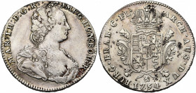 VLAANDEREN, Graafschap, Maria Theresia (1740-1780), AR dukaton, 1754, Brugge. Vz/ Bb. r., zonder oorring. Kz/ Gekroond wapenschild op een Bourgondisch...