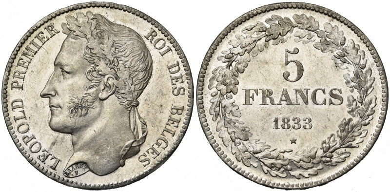 BELGIQUE, Royaume, Léopold Ier (1831-1865), AR 5 francs, 1833. Pos. A. Bogaert 2...