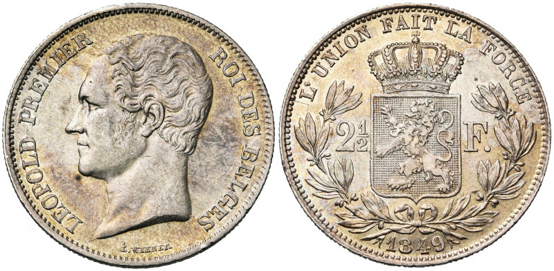 BELGIQUE, Royaume, Léopold Ier (1831-1865), AR 2 1/2 francs, 1849. Petite tête. ...