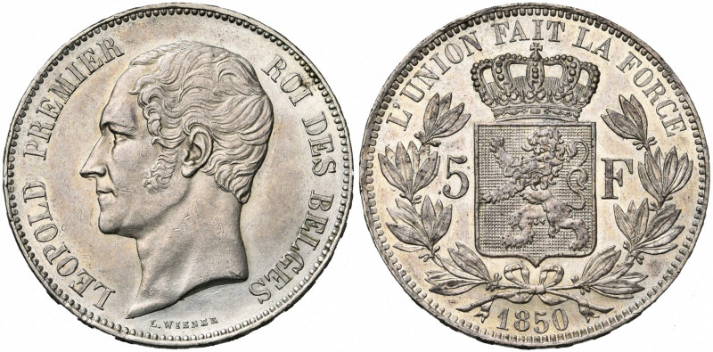 BELGIQUE, Royaume, Léopold Ier (1831-1865), AR 5 francs, 1850. Sans point au-des...