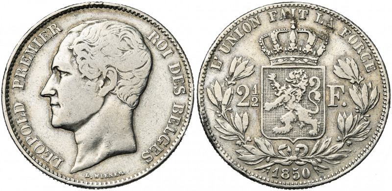 BELGIQUE, Royaume, Léopold Ier (1831-1865), AR 2 1/2 francs, 1850. Grande tête. ...