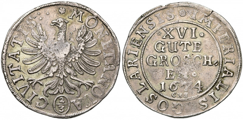 ALLEMAGNE, GOSLAR, Ville, AR 16 Gute Groschen (2/3 Taler), 1674. D/ Aigle éployé...