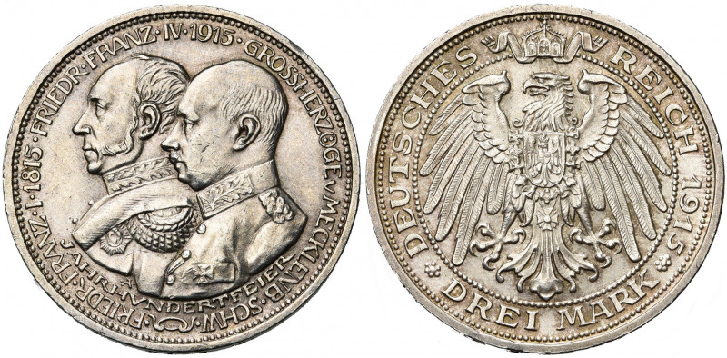 ALLEMAGNE, MECKLEMBOURG-SCHWERIN, Friedrich Franz IV (1897-1918), AR 3 Mark, 191...