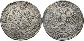 ALLEMAGNE, ÖTTINGEN, Karl Wolfgang, Ludwig XV et Martin (1534-1546), AR Guldiner, 1545. Au titre de Charles Quint. D/ Ecu heaumé. R/ Aigle impériale c...