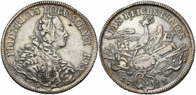 ALLEMAGNE, PRUSSE, Royaume, Friedrich II (1740-1786), AR Taler, 1751B, Breslau. D/ B. cuir. à d. R/ L''aigle prussien sur des trophées d''armes. von S...