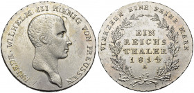ALLEMAGNE, PRUSSE, Friedrich Wilhelm III (1797-1840), AR Taler, 1814A. J. 33; A.K.S. 11; Thun 244; Dav. 756. Nettoyé. Légères traces d''ajustage.
pre...