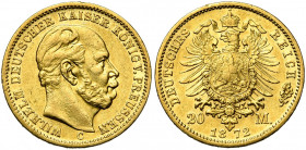 ALLEMAGNE, PRUSSE, Wilhelm Ier (1861-1888), AV 20 Mark, 1872C. J. 243; A.K.S. 109; Fr. 3815.
Très Beau