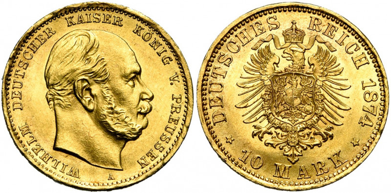 ALLEMAGNE, PRUSSE, Wilhelm Ier (1861-1888), AV 10 Mark, 1874A. J. 245; A.K.S. 11...