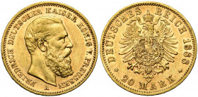 ALLEMAGNE, PRUSSE, Friedrich III (1888), AV 20 Mark, 1888A. J. 248; A.K.S. 119; Fr. 3828.
Très Beau