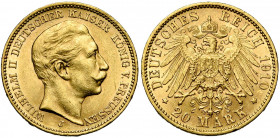 ALLEMAGNE, PRUSSE, Wilhelm II (1888-1918), AV 20 Mark, 1910J. J. 252J; A.K.S. 124; Fr. 3832.
Très Beau