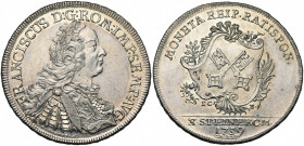 ALLEMAGNE, RATISBONNE (REGENSBURG), Ville impériale, AR Taler, 1759. Au titre de François Ier. D/ B. l., dr. et cuir. de l''empereur à d. R/ Cartouche...