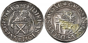 ALLEMAGNE, SAXE, Friedrich III, Johann et Georg (1507-1525), AR Schreckenberger (Engelgroschen), s.d. (1512-1523), Annaberg. Différent: croisette. D/ ...
