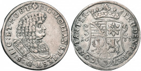 ALLEMAGNE, SAXE-WEIMAR, Johann Ernst (1662-1683), AR Gulden (2/3 Taler), 1677. D/ B. cuir. à d. R/ Ecu couronné. Mers. 3918; Dav. 892.
Très Beau