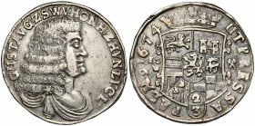 ALLEMAGNE, SAYN-WITTGENSTEIN-HOHNSTEIN, Gustav (1657-1701), AR Gulden (2/3 Taler), 1674, Ellrich. D/ B. dr. et cuir. à d. R/ Ecu dans un cartouche orn...