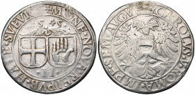 ALLEMAGNE, SCHWÄBISCH HALL, Ville libre, AR Taler, 1545. Au titre de Charles Quint. D/ Les deux écus accolés sous la date. En dessous, H. R/ Aigle imp...