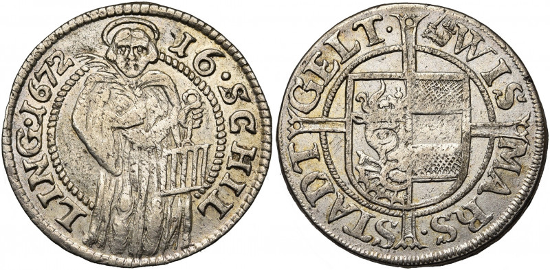 ALLEMAGNE, WISMAR, sous domination suédoise, Karl XI (1660-1697), AR 1/3 Taler, ...