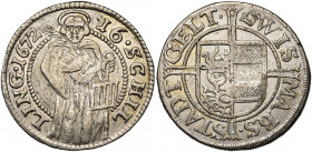 ALLEMAGNE, WISMAR, sous domination suédoise, Karl XI (1660-1697), AR 1/3 Taler, 1697. D/ Saint Laurent deb. de f., ten. une palme et une grille. R/ Ec...