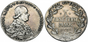 ALLEMAGNE, WÜRZBURG, Evêché, Georg Carl von Fechenbach (1795-1802), AR Taler, 1795. D/ B. à d., vêtu du manteau épiscopal. R/ Valeur dans une couronne...