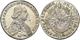 ALLEMAGNE, WÜRZBURG, Evêché, Georg Carl von Fechenbach (1795-1802), AR 20 Kreuzer, 1795. D/ B. à d., vêtu du manteau épiscopal. R/ La Madone à l''enfa...