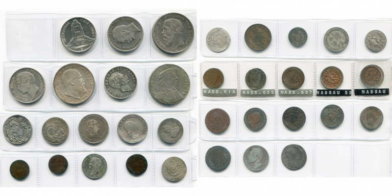 ALLEMAGNE, lot de 35 p., dont: Bade, 5 Mark 1876, 3 Mark 1909; Hesse-Cassel, 1/6...