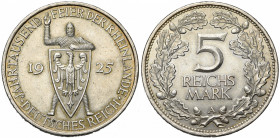 ALLEMAGNE, République de Weimar, (1919-1933), AR 5 Reichsmark, 1925A. Millénaire du Rheinland. J. 322; A.K.S. 60; Dav. 965. Nettoyé.
presque Superbe...