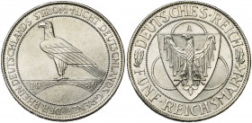 ALLEMAGNE, République de Weimar, (1919-1933), AR 5 Reichsmark, 1930A. Evacuation du Rheinland. J. 346; A.K.S. 67. Nettoyé. Petits coups.
Superbe