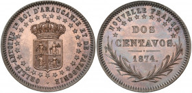 ARGENTINE, ARAUCANIE et PATAGONIE (NOUVELLE FRANCE), Orllie-Antoine de Tounens (1860-1878), AE 2 centavos, 1874, Paris. Essai en bronze. K.M. X1. Fine...