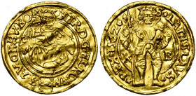 SAINT EMPIRE, Ferdinand Ier (1521-1564), AV ducat, 1562KB, Kremnitz. Type hongrois. D/ La Madone à l''enfant. R/ Saint Ladislas deb. de f., ten. une h...