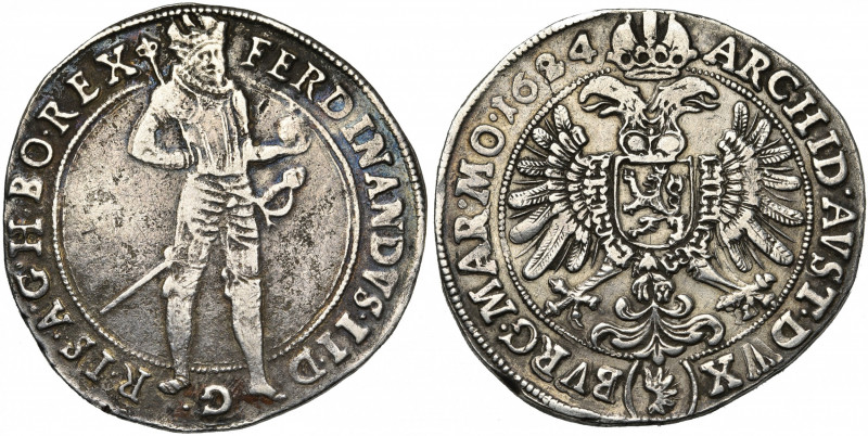 SAINT EMPIRE, Ferdinand II (1619-1637), AR Taler, 1624, Prague. D/ L''empereur d...