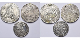 SAINT EMPIRE, Léopold Ier (1657-1705), lot de 3 p.: Taler, 1692, Kremnitz; Taler, 1695, Vienne; demi-Taler, 1700, Kremnitz. Her. 595, 735, 850. Traces...