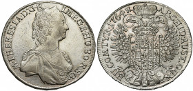 SAINT EMPIRE, Marie-Thérèse (1740-1780), AR Taler, 1764, Hall. Pour le Tyrol. D/ B. dr. et diad. à d. R/ Aigle impériale couronnée. Her. 460; Eypeltau...