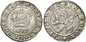 SAINT EMPIRE, Les Etats de Bohême-Moravie en révolte (1619-1620), AR 24 Kreuzer, 1619, Kuttenberg. D/ Couronne au-dessus de la date. R/ Lion rampant à...