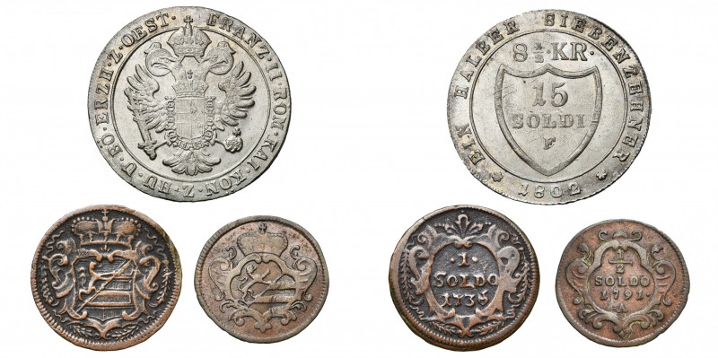 SAINT EMPIRE, GORIZIA, lot de 3 p.: Charles VI, soldo, 1736; Léopold II, 1/2 sol...