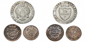 SAINT EMPIRE, GORIZIA, lot de 3 p.: Charles VI, soldo, 1736; Léopold II, 1/2 soldo 1791A, Vienne; François II, 15 soldi (8 1/2 Kreuzer), 1802A, Vienne...