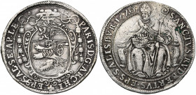 SAINT EMPIRE, SALZBOURG, Archevêché, Paris von Lodron (1619-1653), AR Taler, 1620. D/ Ecu ovale sous le chapeau de légat. R/ Saint Rupert trônant de f...