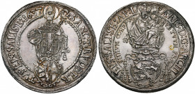 SAINT EMPIRE, SALZBOURG, Archevêché, Paris von Lodron (1619-1653), AR Taler, 1637. D/ La Madone à l''enfant au-dessus des armes de l''archevêque. R/ S...